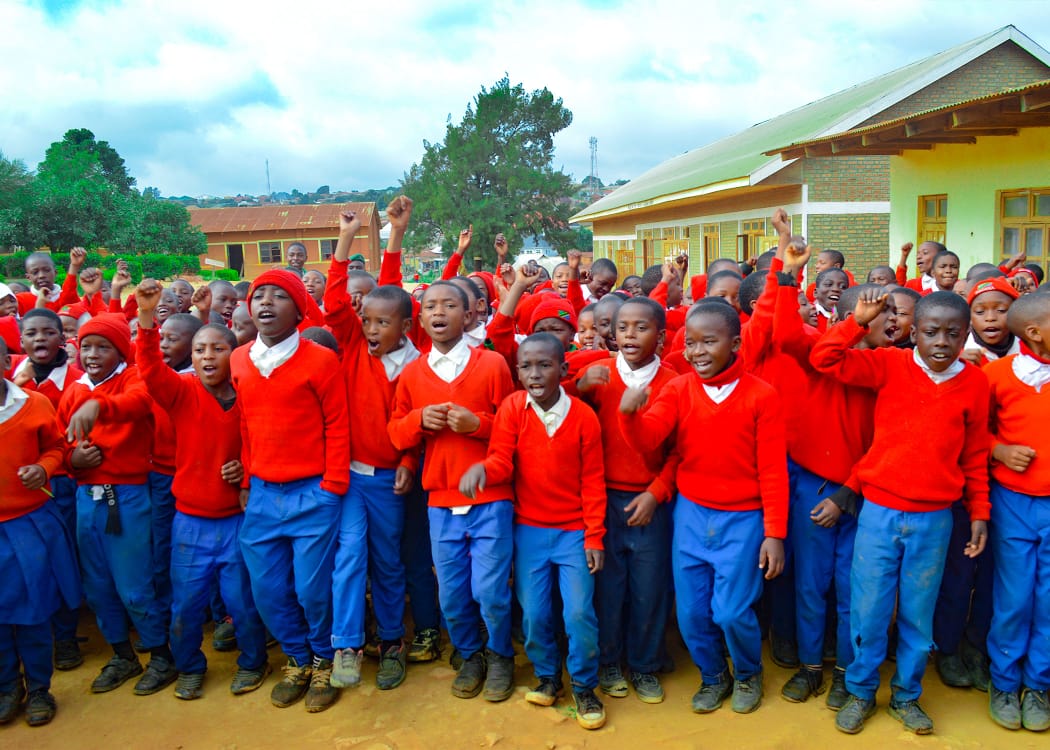 Students participating in a community event